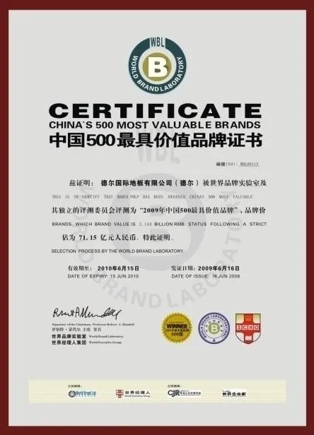 德尔地板 2009中国品牌500强...cdr矢量模版下载