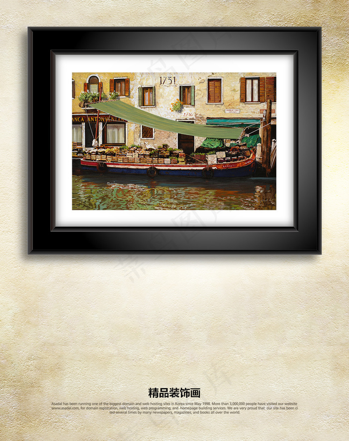 西方滨海建筑货船风景油画装饰画无框...
