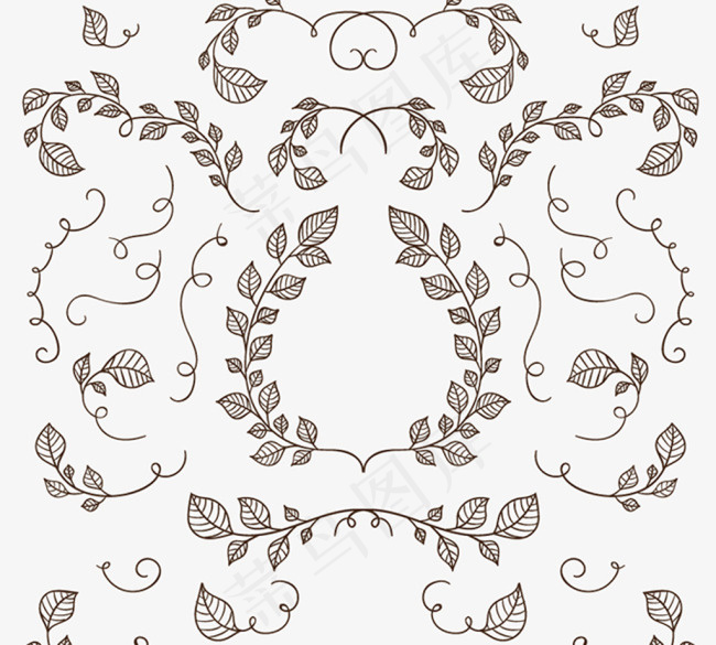 手绘树枝与树叶矢量素材 AI