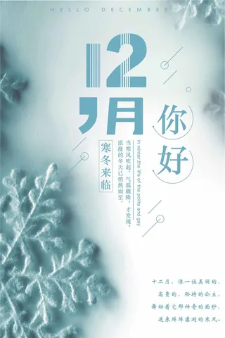 唯美雪花背景十二月你好宣传海报