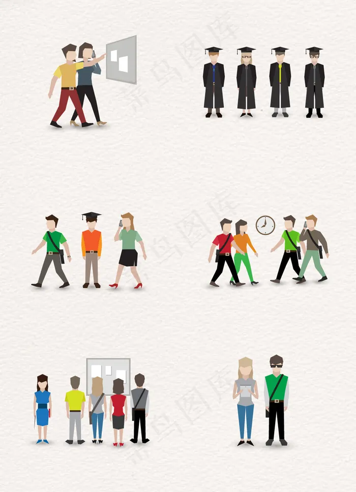 扁平化大学生毕业生矢量人物素材eps,ai矢量模版下载