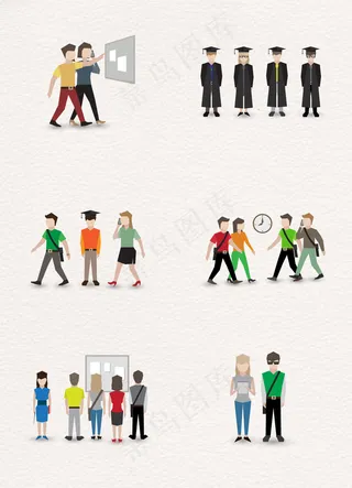 扁平化大学生毕业生矢量人物素材