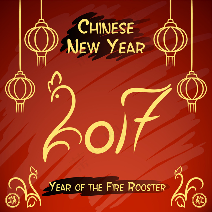 红色背景新年2017金灯笼