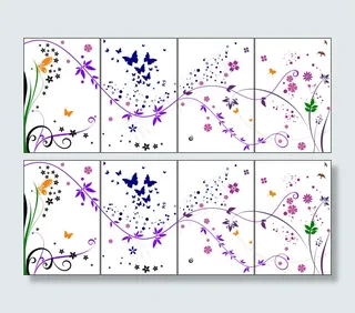 蝴蝶花屏风多层连接素材