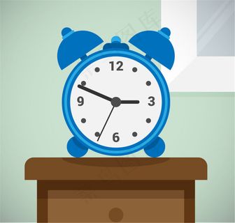 柜子上的蓝色闹钟矢量素材