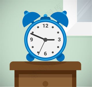 柜子上的蓝色闹钟矢量素材