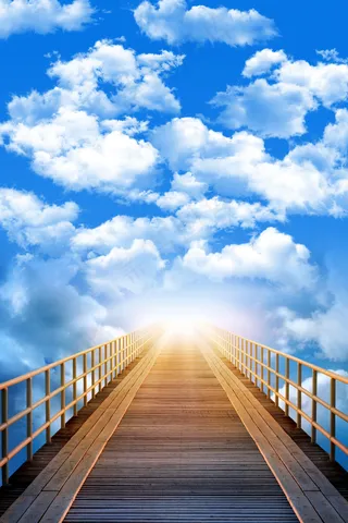 蓝天白云木桥玄关背景墙