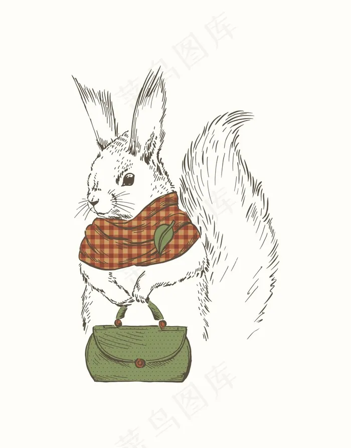 动物简笔画手绘兔子北欧风格无框画