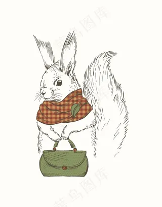 动物简笔画手绘兔子北欧风格无框画