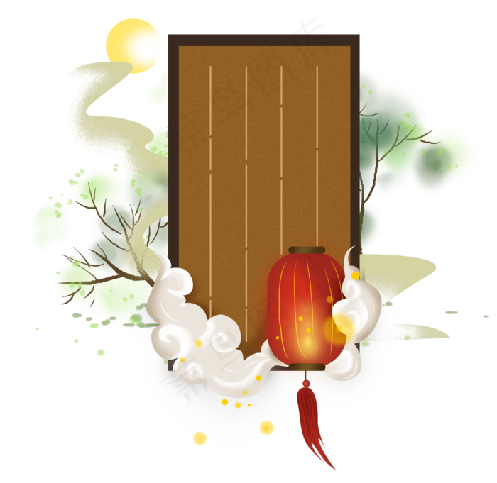 农历新年夜中国风灯笼边框,免抠元素(4172*4059px 300 dpi )psd模版下载