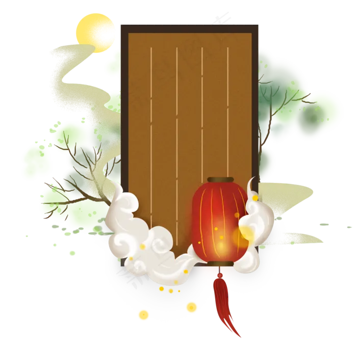 农历新年夜中国风灯笼边框,免抠元素