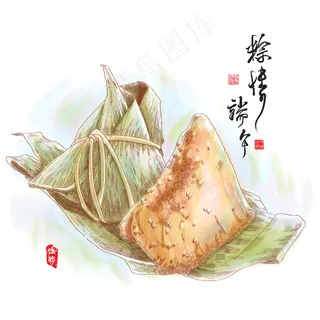 矢量绘图的粽子端午节的传统饺子翻译的中文文本：爱端午节粽子