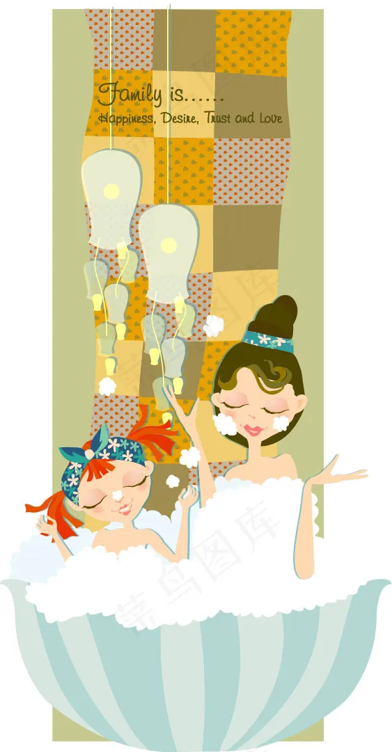 沐浴的母女ai矢量模版下载