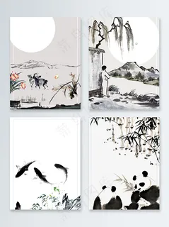竹叶柳叶熊猫中国风广告背景背景图 竹叶柳叶熊猫中国风广告背景背景图