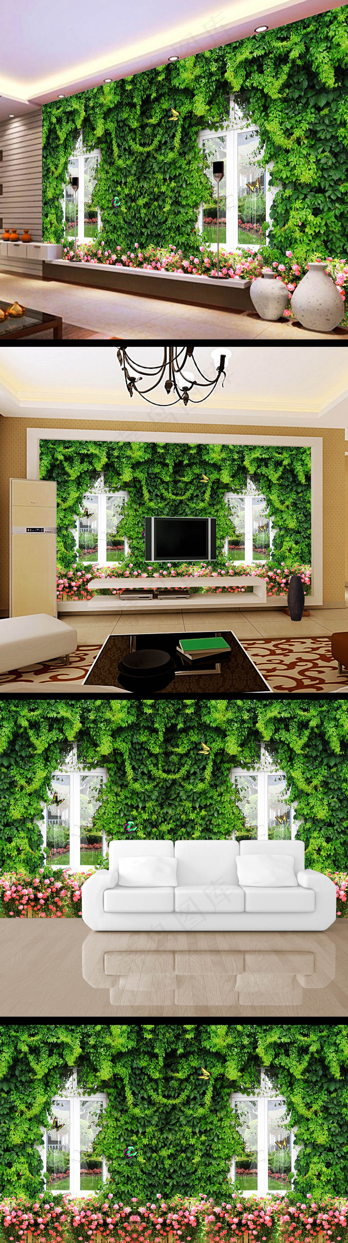 窗户藤蔓植物3d立体电视背景墙(9071X5669(DPI:72))psd模版下载