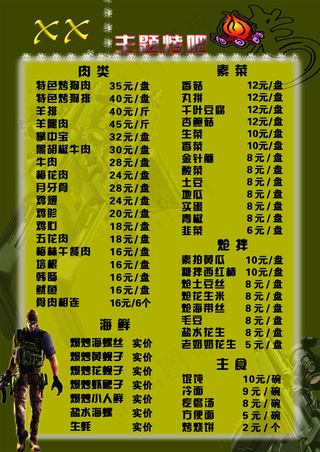 烧烤 菜谱 菜牌 主题 大兵