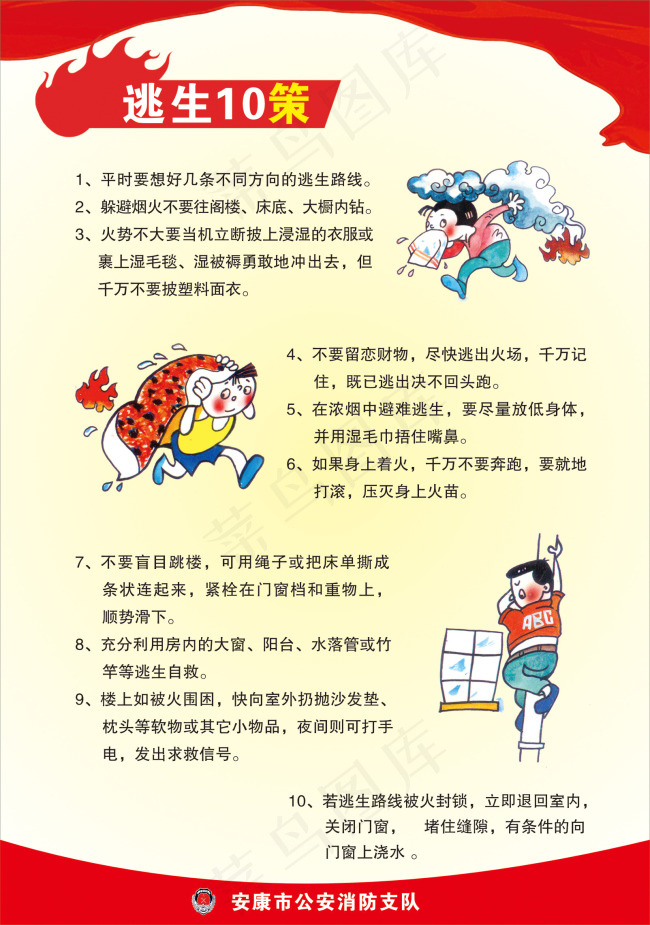 安全消防逃生10策cdr矢量模版下载