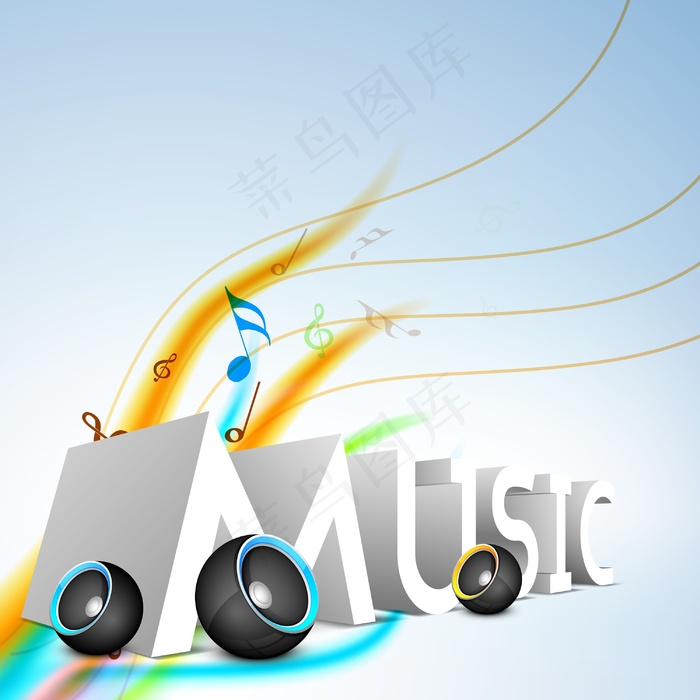 用摘要多彩的音箱设计音乐主题矢量图...eps,ai矢量模版下载