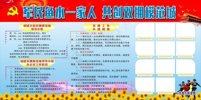 军民鱼水一家人 共创双拥模范城cdr矢量模版下载