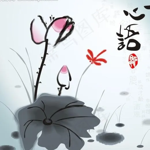 中国风水墨荷花矢量图图片cdr矢量模版下载