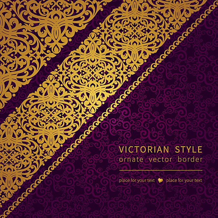 金色花纹紫色背景矢量素材图片