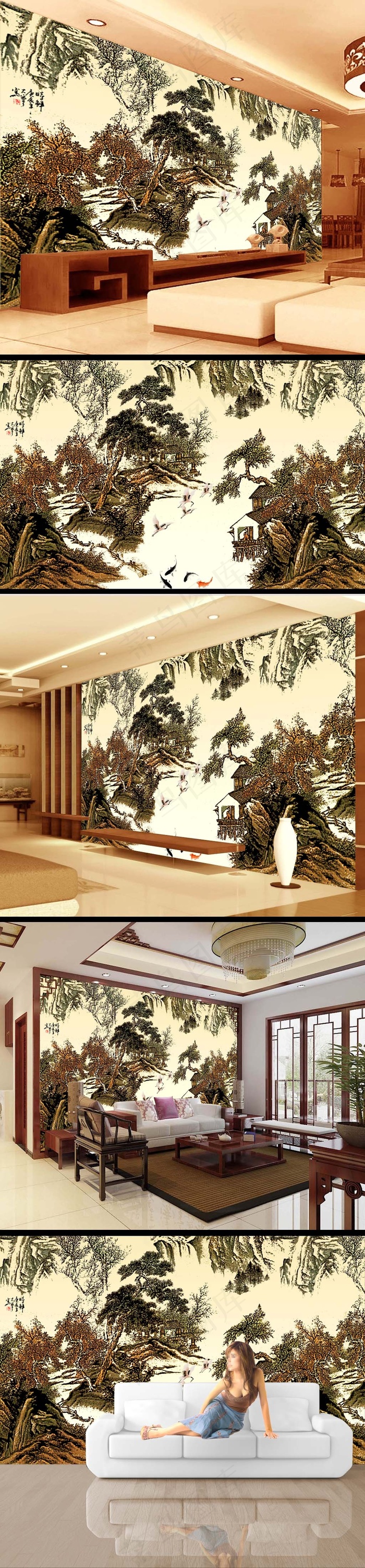 山水水墨画电视墙背景画设计(9071X5669(DPI:72))psd模版下载