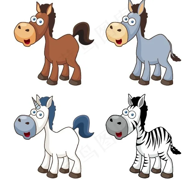 卡通马horse搞笑动作矢量素材eps,ai矢量模版下载