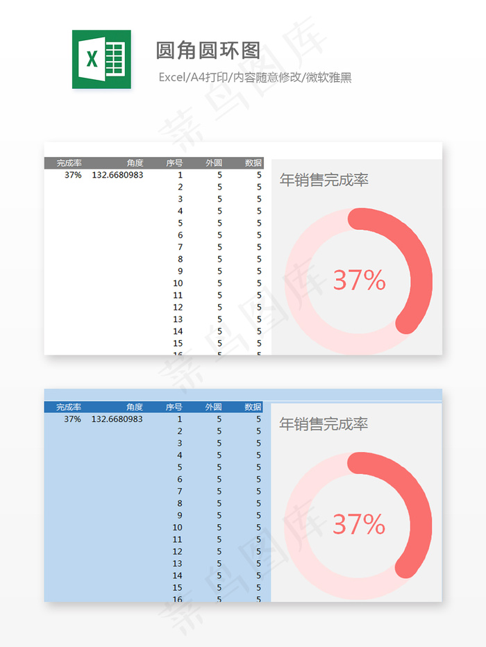 圆角圆环图-Excel表格