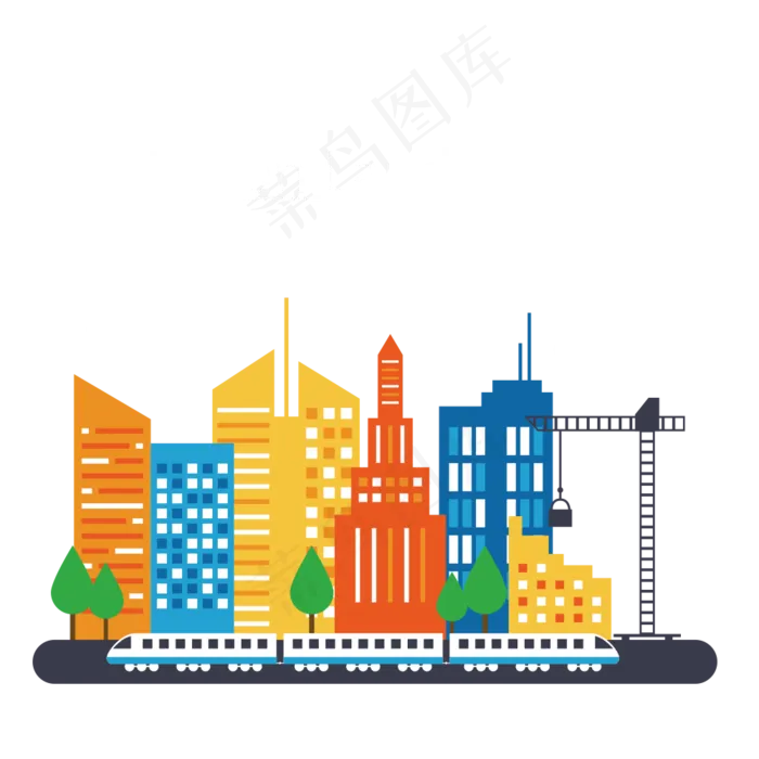 一组七彩城市剪影