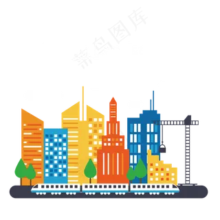 一组七彩城市剪影