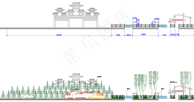 公园景观 中式牌楼立面图片