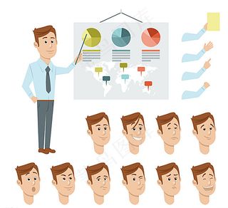 卡通商务演示男子与表情矢量素材图片