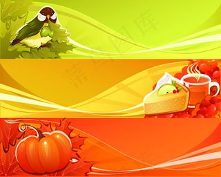 小鸟糕点果蔬树叶