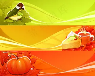 小鸟糕点果蔬树叶