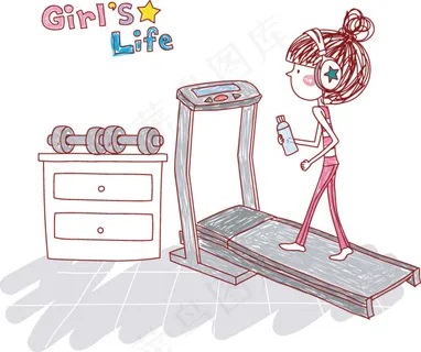 时尚女孩跑步机图片