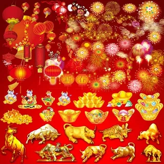 金牛烟花灯笼元宝大聚集 金牛烟花灯笼元宝大聚集
