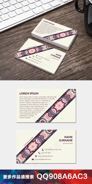 复古手绘水彩花纹民族名片卡片设计9...