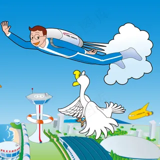 现代科技男孩飞行失量