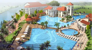 楼房与室外游泳池鸟瞰PSD分层素材