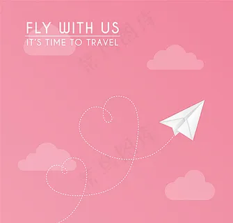 粉色天空中的纸飞机矢量图图片