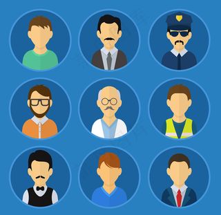 9款卡通职业男子头像矢量图