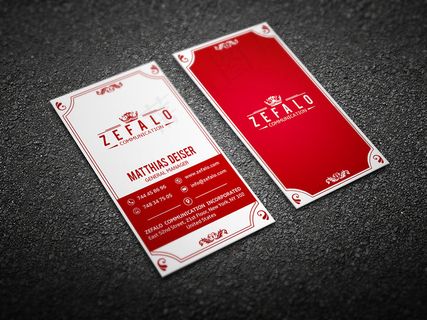 简洁大气红黑竖版名片设计