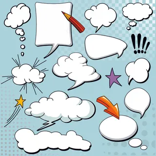 漫画风格的蘑菇云层对话框04矢量素...