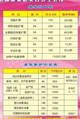 美容价目表图片