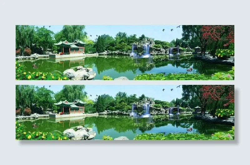 宽幅园林风景装饰画图片