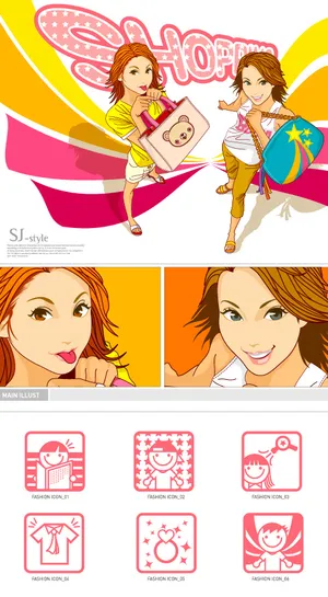 时尚女孩购物矢量素材