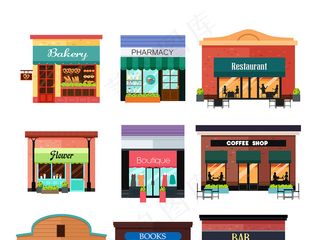 精致咖啡店时装店商铺设计矢量素材