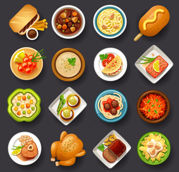 食物俯视图矢量eps,ai矢量模版下载