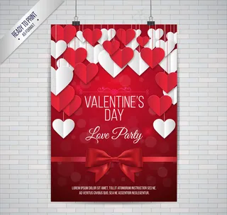 情人节爱心派对宣传单矢量素材