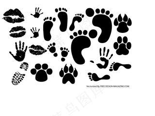 唇印脚印手印鞋印矢量素材